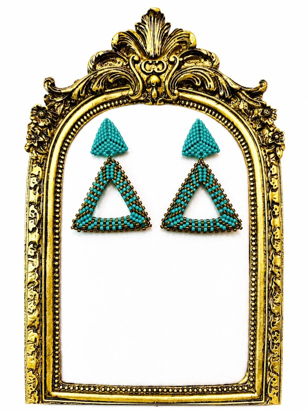 Handmade Turquoise Beaded Triangle Drop Earrings - Women Jewelry